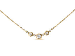 14k Yellow Gold 3/4 Cttw 3 Stone Round Diamond 18" Statement Necklace  (H-I Color, I1-I2 Clarity)
