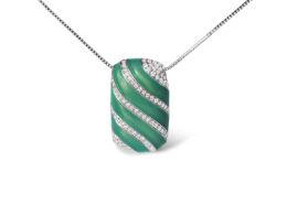 .925 Sterling Silver Turquoise Enamel and 1/2 Cttw Diamond Block 18" Pendant Necklace (F-G Color, VS1-VS2 Clarity)