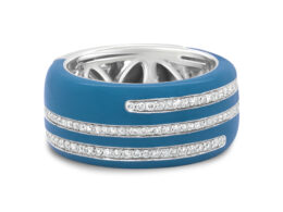 .925 Sterling Silver Turquoise Enamel 5/8 Cttw Round Diamond Wide Band Statement Ring (F-G Color, VS1-VS2 Clarity) - Size 7