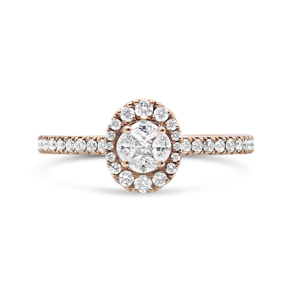 18K Rose Gold 1/2 Cttw Composite Marquise Composite Diamond Oval Shaped Halo Engagement Ring (F-G Color, VS1-VS2 Clarity) - Ring Size 7