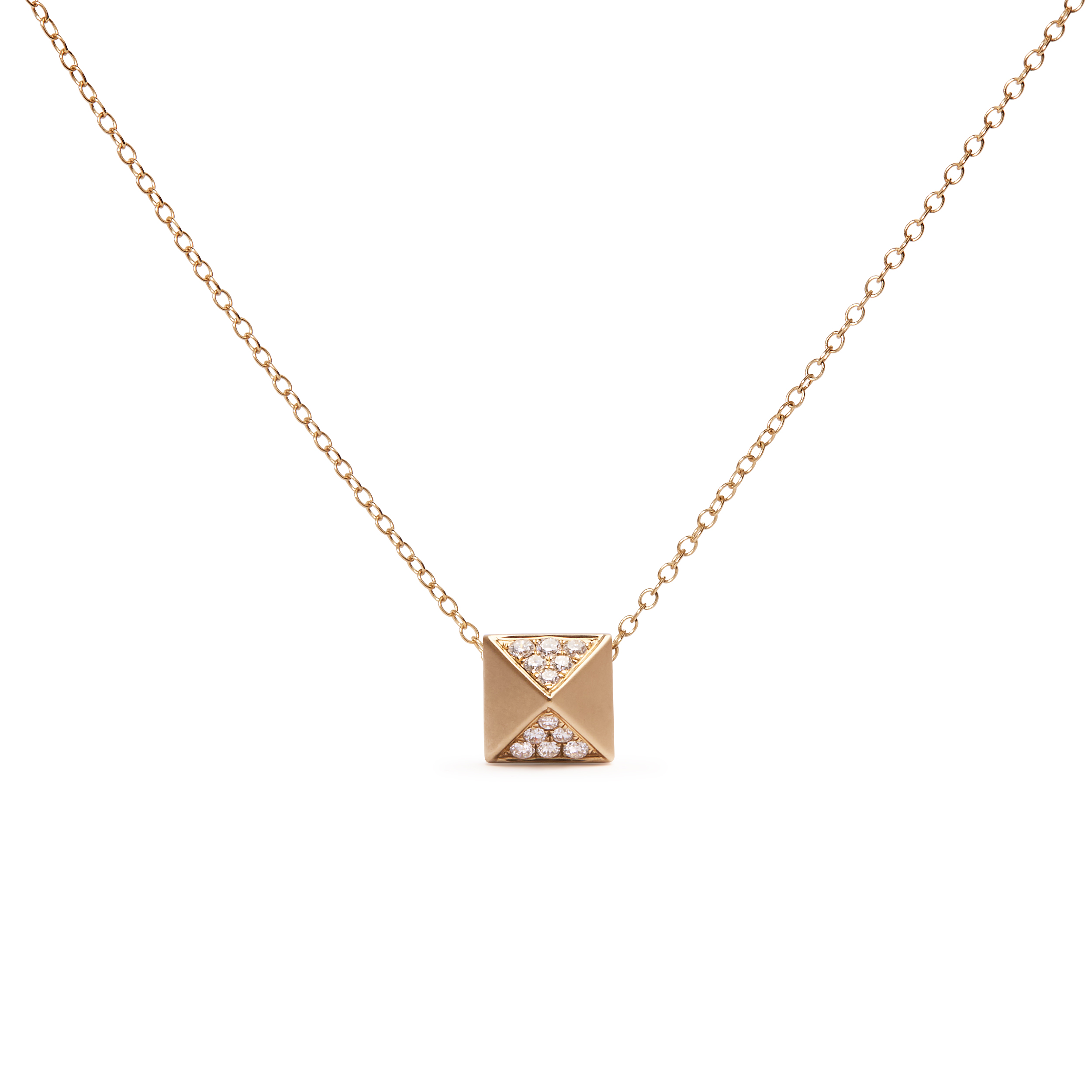 14K Yellow Gold 1/4 Cttw Diamond Matte Finished Pyramid Pendant Necklace (G-H Color, SI1-SI2 Clarity) - 18 Inches