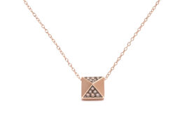 14K Rose Gold 1/4 Cttw Brown Diamond Matte Finished Pyramid Pendant Necklace (Brown Color, SI1-SI2 Clarity) - 18" Inches