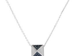 14K White Gold 1/4 Cttw Treated Blue Diamond Matte Finished Pyramid Pendant Necklace (Blue Color, SI1-SI2 Clarity) - 18" Inches
