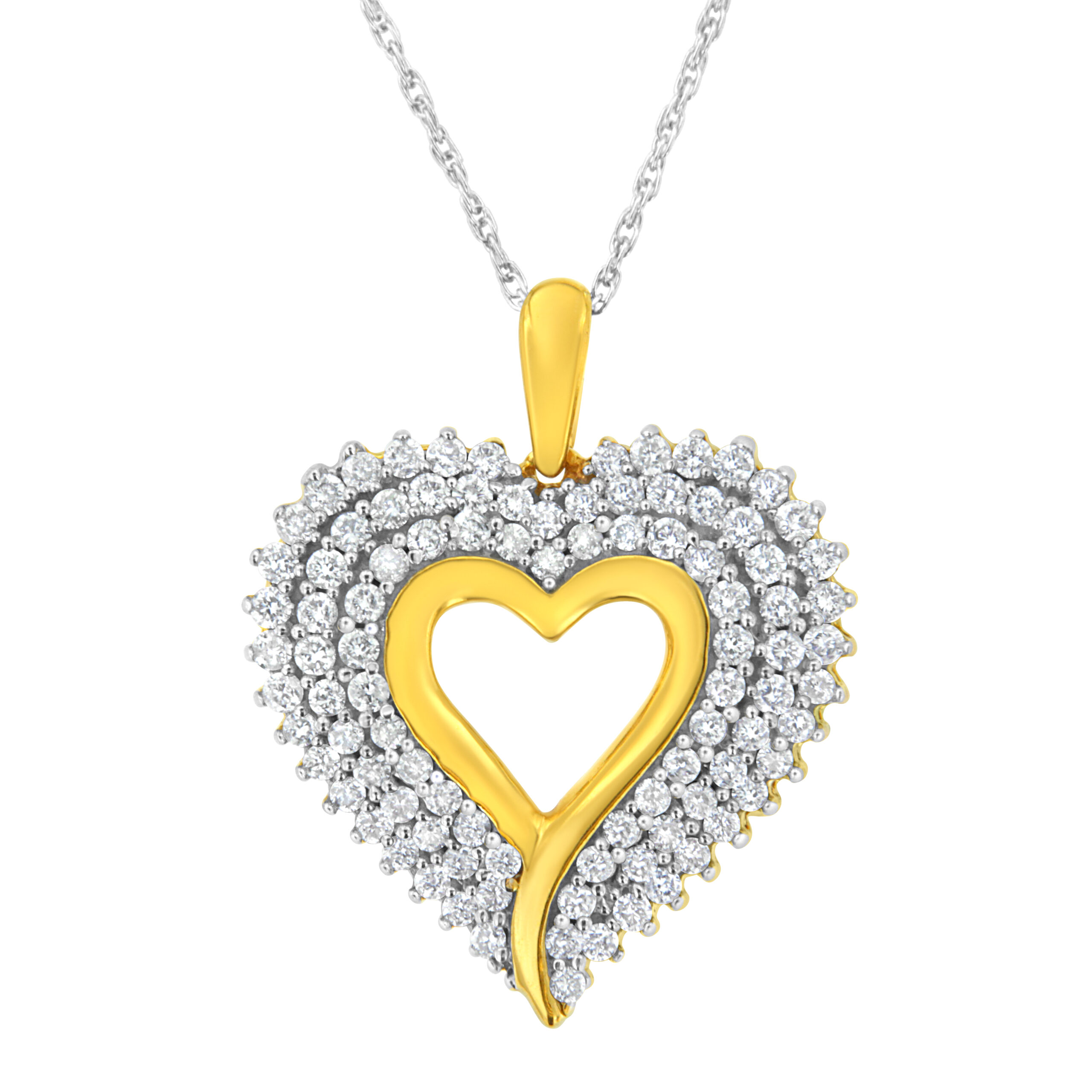 10K Yellow and White Gold Plated Sterling Silver 1 cttw Lab Grown Diamond Heart Pendant Necklace (F-G Color, VS2-SI1 Clarity)