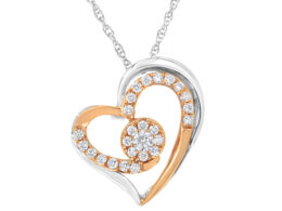 10k Rose and White Gold Plated Sterling Silver 3/8 cttw Lab Grown Diamond Heart Pendant Necklace (F-G Color, VS2-SI1 Clarity)