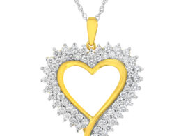 10k Yellow Gold Plated Sterling Silver 2 1/5 cttw Lab Grown Diamond Heart Pendant Necklace (F-G Color, VS2-SI1 Clarity)