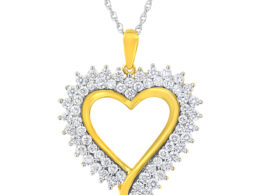 10K Yellow Gold Plated Sterling Silver 1 cttw Lab Grown Diamond Heart Pendant Necklace (F-G Color, VS2-SI1 Clarity)