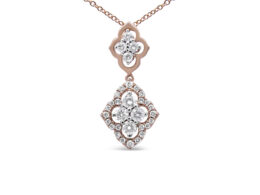 14K Rose Gold 3/4 Cttw Round Diamond Double Quatrefoil Pendant 18" Necklace (H-I Color, I1-I2 Clarity)