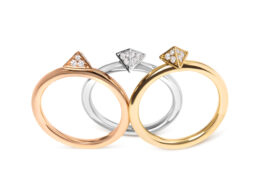 14K Tri Color Gold 1/3 Cttw Diamond Pyramid Stackable Band Ring Set (G-H Color, SI1-SI2 Clarity) - Size 7