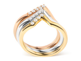 14K Gold 1/4 Cttw Diamond Geometrical Chevron V Stackable Band Ring Set (G-H Color, SI1-SI2 Clarity) - Size 7