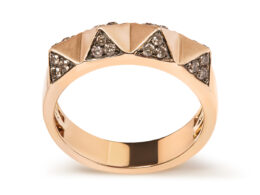 14K Rose Gold 1/4 Cttw Brown Diamond Pyramid Band Ring (Brown Color, SI1-SI2 Clarity)- Size 7