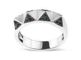 14K White Gold 1/4 Cttw Treated Blue Diamond Pyramid Band Ring (Blue Color, SI1-SI2 Clarity)- Size 7