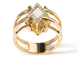 14K Yellow Gold 15x15 MM Marquise Cut Yellow Topaz and Diamond Accent Statement Cocktail Ring (G-H Color, SI1-SI2 Clarity)
