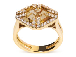 14K Yellow Gold Marquise-Cut Yellow Citrine and 1/3 Cttw Diamond Halo Cocktail Ring (G-H Color, SI1-SI2 Clarity) - Size 7