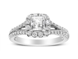 14K White Gold 1.15 Cttw Princess Diamond Center Engagement Ring with Split Shank (H-I Color, I1-I2 Clarity) - Size 6.75