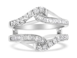 14K White Gold 0.65 Cttw Round and Baguette Invisible-Set Diamond Enhancer Wrap Ring (I-J Color, I2-I3 Clarity) - Size 6.75