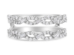 14K White Gold 1/2 Cttw Round & Baguette Diamond Enhancer Wrap Ring Guard Enhancer ( I-J Color, I1-I2 Clarity) - Size 7
