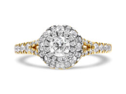 14K Yellow and White Gold 1.00 Cttw Split Shank Halo Floral Diamond Engagement Ring ( I-J Color, I1-I2 Clarity) - Size 7