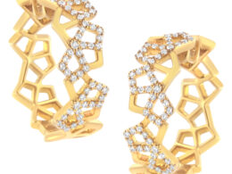 14K Yellow Gold 3/4 Cttw Diamond Honeycomb Hoop Earrings (G-H Color, SI1-SI2 Clarity) - 24MM