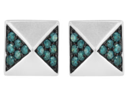 14K White Gold 1/4 Cttw Treated Blue Diamond Pyramid Stud Earring (Blue Color, SI1-SI2 Clarity)