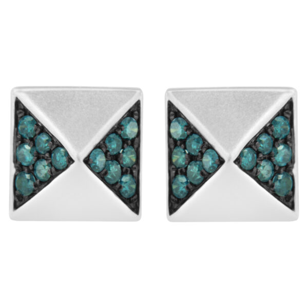 14K White Gold 1/4 Cttw Treated Blue Diamond Pyramid Stud Earring (Blue Color, SI1-SI2 Clarity)