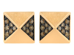 14K Rose Gold 1/4 Cttw Brown Diamond Pyramid Stud Earring (Brown Color, SI1-SI2 Clarity)
