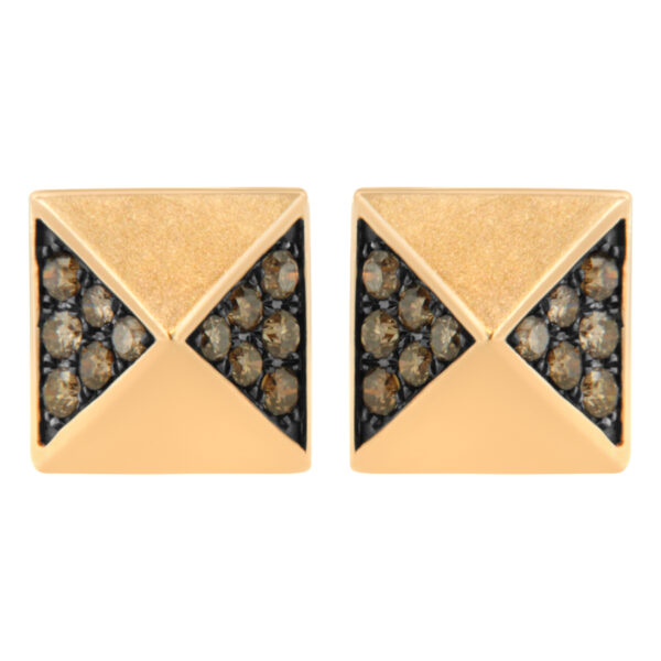 14K Rose Gold 1/4 Cttw Brown Diamond Pyramid Stud Earring (Brown Color, SI1-SI2 Clarity)