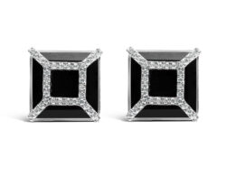 14K White Gold 3/8ct Diamond with 11x11MM Black Onyx Stud Earrings (G-H Color, SI1-SI2 Clarity)