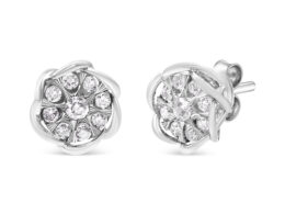 10K White Gold 1/2 Cttw Diamond Floral Cluster Swirl Stud Earrings (H-I Color, I1-I2 Clarity)