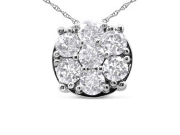 14K White Gold 2 1/3 Cttw Diamond 7 Stone Floral Cluster 18" Pendant Necklace (H-I Color, I1-I2 Clarity)
