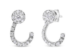 14K White Gold 1.00 Cttw Round-Cut Diamond Curved Cluster Drop Stud Earrings (G-H Color, SI1-SI2 Clarity)