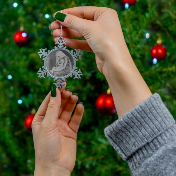 Mary and Baby Jesus Pewter Snowflake Ornament - Image 3