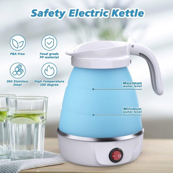 Foldable Electric Kettle, Camping Kettle, Mini Travel Kettle, Silicone Electric Water Boiler, Tea, Coffee Kettle, Collapsible Kettle With Separable Power Cord For Outdoor Hiking Camping, Blue - Image 3