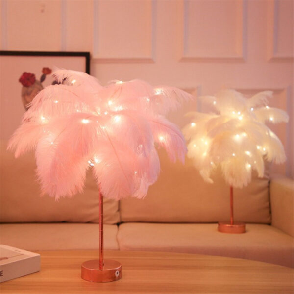 Remote Control Feather Table Lamp USB Battery Power - Image 4