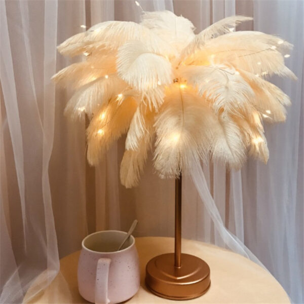 Remote Control Feather Table Lamp USB Battery Power - Image 2