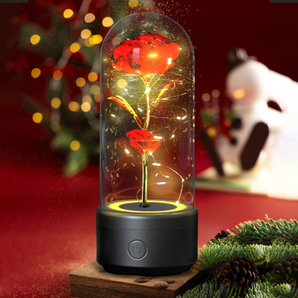 Creative 2 In 1 Rose Flowers LED Light And Bluetooth-compatible Speaker Valentine's Day Gift Rose Luminous Night Light Ornament In Glass Cover - Image 5