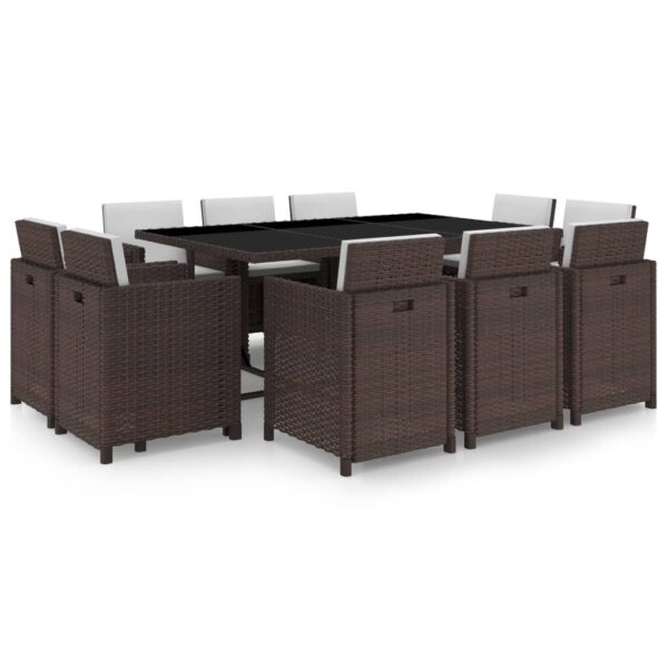 vidaXL 11 Piece Patio Dining Set with Cushions Poly Rattan Brown