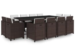 vidaXL 13 Piece Patio Dining Set with Cushions Poly Rattan Brown