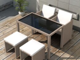 vidaXL 5 Piece Patio Dining Set with Cushions Poly Rattan Beige