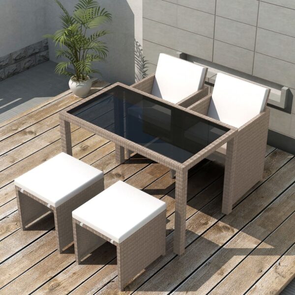 vidaXL 5 Piece Patio Dining Set with Cushions Poly Rattan Beige