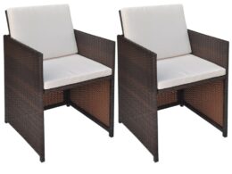 vidaXL Patio Chairs 2 pcs with Cushions and Pillows Poly Rattan Brown