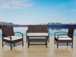 vidaXL 4 Piece Patio Lounge Set with Cushions Poly Rattan Brown
