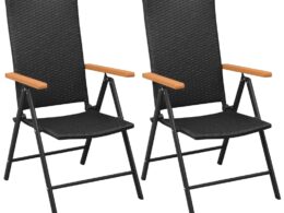vidaXL Stackable Patio Chairs 2 pcs Poly Rattan Black