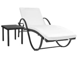vidaXL Sun Lounger with Cushion & Table Poly Rattan Black