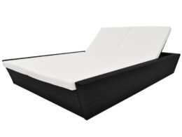 vidaXL Patio Lounge Bed with Cushion Poly Rattan Black