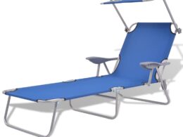 vidaXL Sun Lounger with Canopy Steel Blue