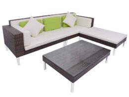 vidaXL 4 Piece Patio Lounge Set with Cushions Poly Rattan Brown