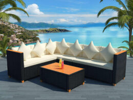 vidaXL 4 Piece Patio Lounge Set with Cushions Poly Rattan Black