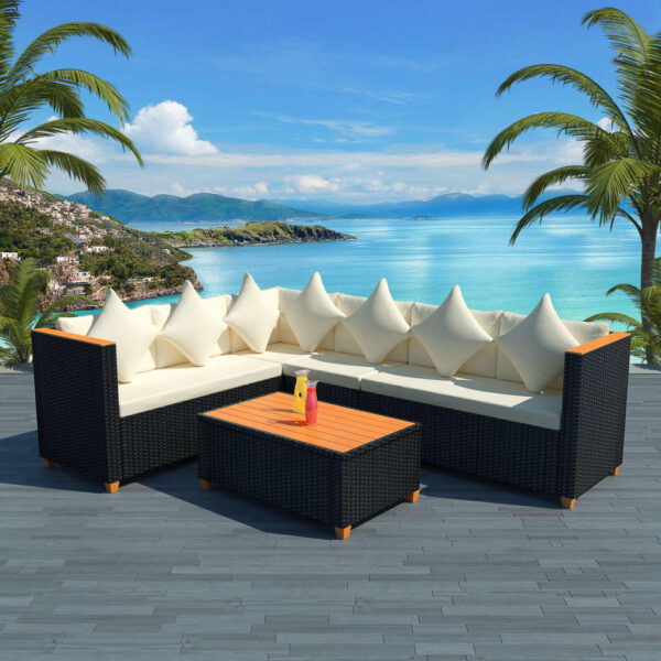 vidaXL 4 Piece Patio Lounge Set with Cushions Poly Rattan Black