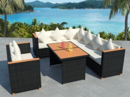 vidaXL 5 Piece Patio Lounge Set with Cushions Poly Rattan Black